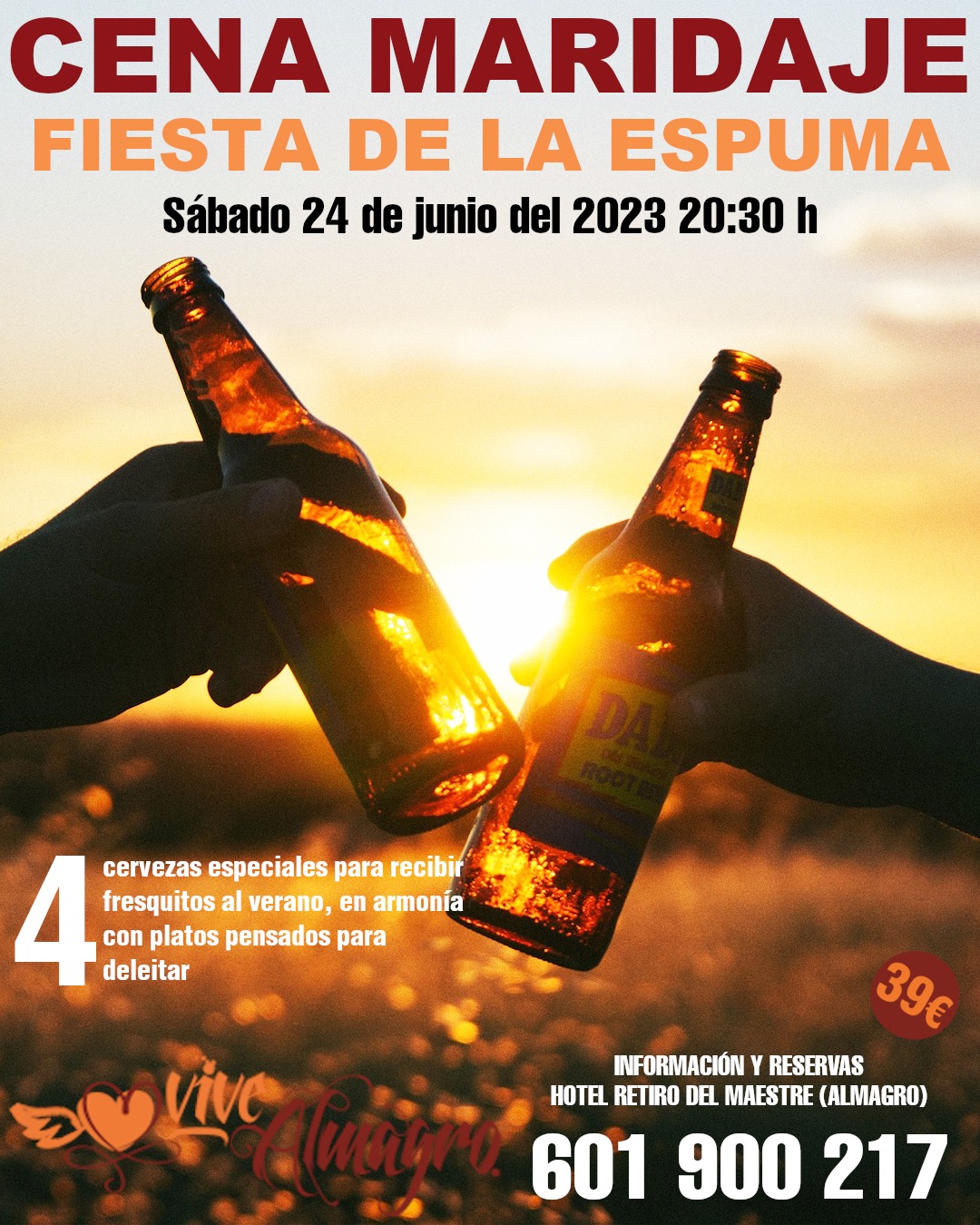 cena de cervezas y alojamiento en Almagro